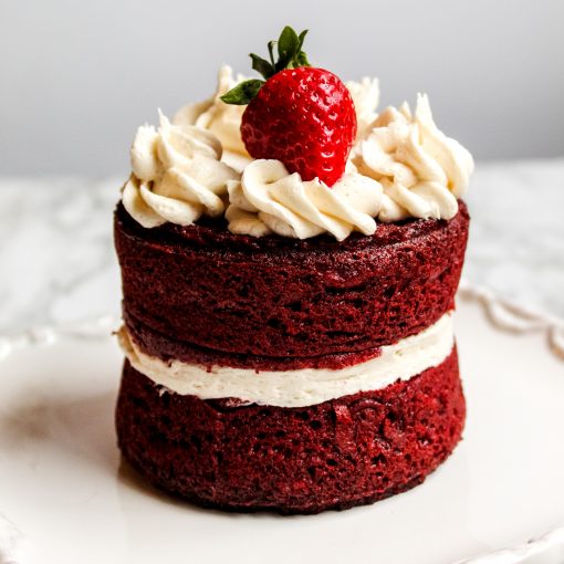 mini gluten free red velvet cake with buttercream frosting decor