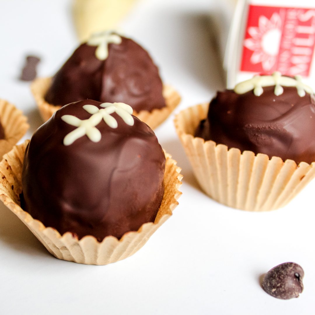 chocolate covered chocolate balls with football laces