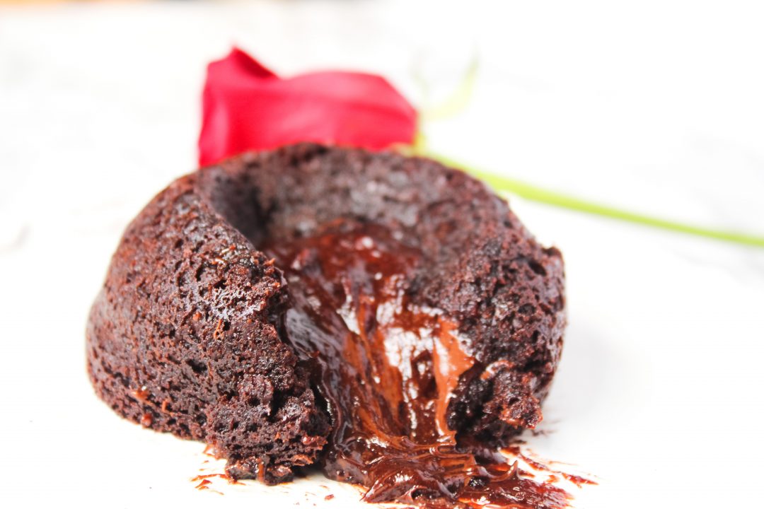 molten lava cake with chocolate oozing out